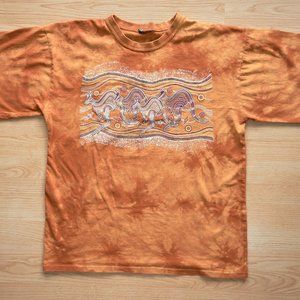 J W Eastwood Aboriginal Art Men's Orange T shirt, Kangaroo Journey, Size XL